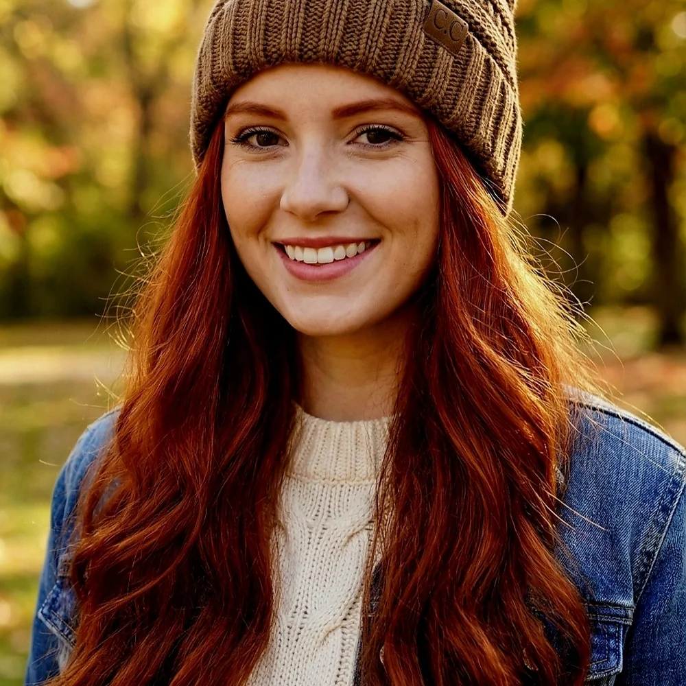 C.C Brown Ribbed Knit Beanie - Picture 4 of 9